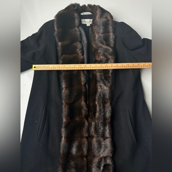 Vintage Albert Nipon Studio Black Lambswool Blend Brown Faux Fur Overcoat PM - Picture 6 of 7